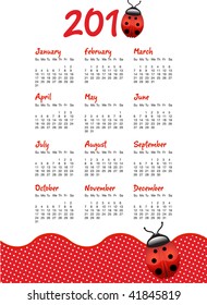 Calendar for year 2010, in vector format