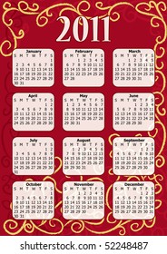 Calendar for the year 2011 in vector format.
