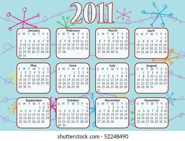 Calendar for the year 2011 in vector format.