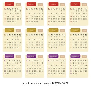 Calendar for year 2013
