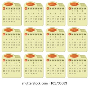 Calendar for year 2013 in tabbed style