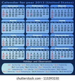 Calendar for year 2013 (United States)