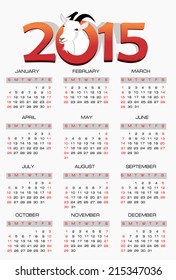 Calendar for the year 2015.Happy new year 2015! Year of goat.