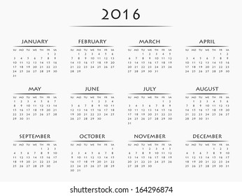 Calendar for year 2016