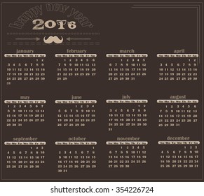 Calendar for the year 2016.
