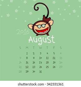 Calendar for the year 2016 - August