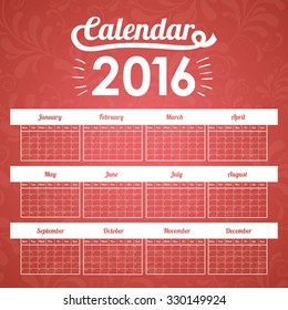 calendar year 2016 design, vector illustration eps10 graphic 