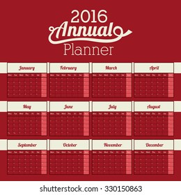 calendar year 2016 design, vector illustration eps10 graphic 