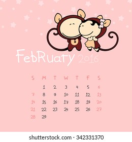 Calendar for the year 2016 - February