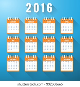 Calendar for year 2016 in flat design