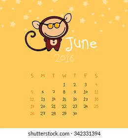 Calendar for the year 2016 - June