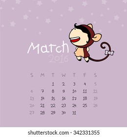 Calendar for the year 2016 - March