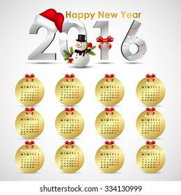 Calendar for the year 2016. vector