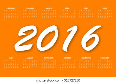 Calendar for the year 2016. Vector illustration.