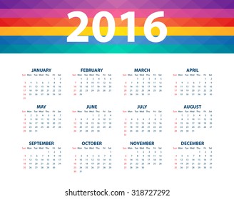 Calendar for the year 2016. Vector illustration.