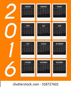 Calendar for the year 2016. Vector illustration.