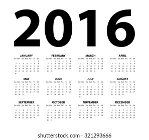 Calendar for the year 2016. Vector illustration.