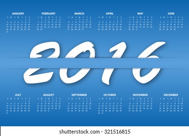 Calendar for the year 2016. Vector illustration.