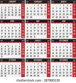 Calendar for the year of 2017