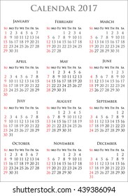 Calendar for year 2017