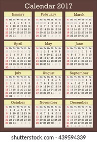 Calendar for year 2017 