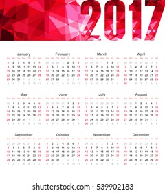 Calendar for year 2017