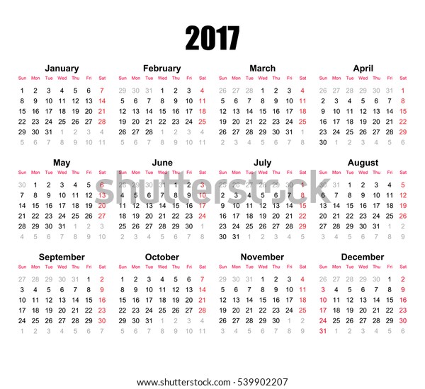 Calendar Year 2017 Stock Vector (Royalty Free) 539902207 | Shutterstock