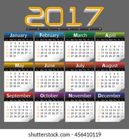 Calendar of year 2017 colors design on gray background vector illustration.