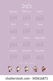 Calendar for the year 2017 with Roosters