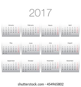 Calendar for year 2017 with silver color.