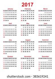 calendar for year 2017 vector illustration