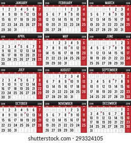 Calendar for the year of 2018