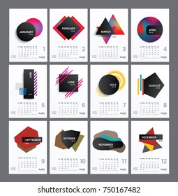 Calendar for the year 2018, with colorful Monthly template. Abstract background style, vertical size, vector illustration.
