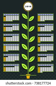 Calendar for year 2018 vector illustration flower design