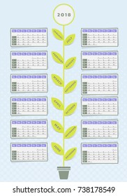 Calendar for year 2018 vector illustration flower design