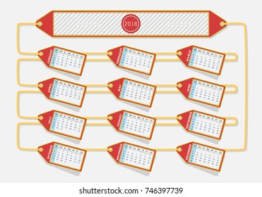 Calendar for year 2018 vector illustration orange yellow label design