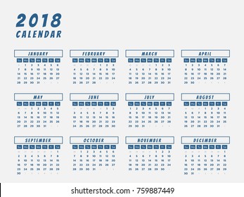 Calendar for year 2018 vector illustration outline office design