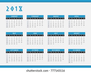 Calendar for year 2018 vector illustration in blue design
