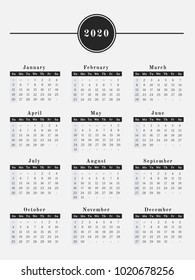 Calendar for year 2020 vector illustration magazine design