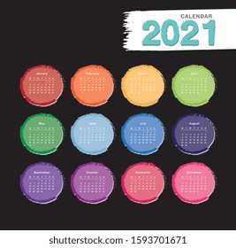 Calendar year 2021 vector design template, simple and clean design. Calendar for 2021 on Black Background
