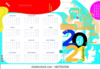 Calendar year 2021 vector design template, Circuit Board Technology Information Pattern Concept Vector Background