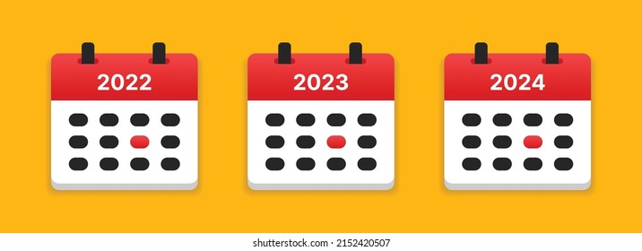 Calendar Year 2022, 2023 And 2024 Vector Illustration.