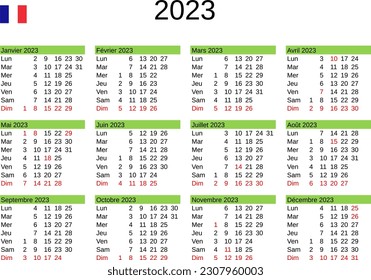 calendar of year 2023 in French language with France public holidays