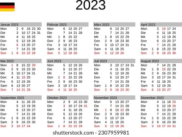 calendar of year 2023 in German language with Germany public holidays