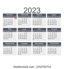 Calendar year 2023. Calendar for the new year, vector illustration