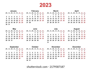 Calendar Year 2023 Template Annual Horizontal Stock Vector (Royalty ...