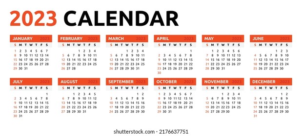 Calendar year 2023 vector design template illustration.
