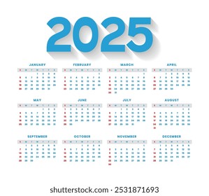 Calendar of the year 2025