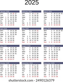 calendar of year 2025 in English language with United States public holidays