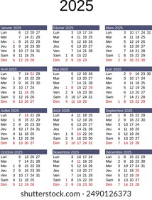 calendar of year 2025 in French language with France public holidays